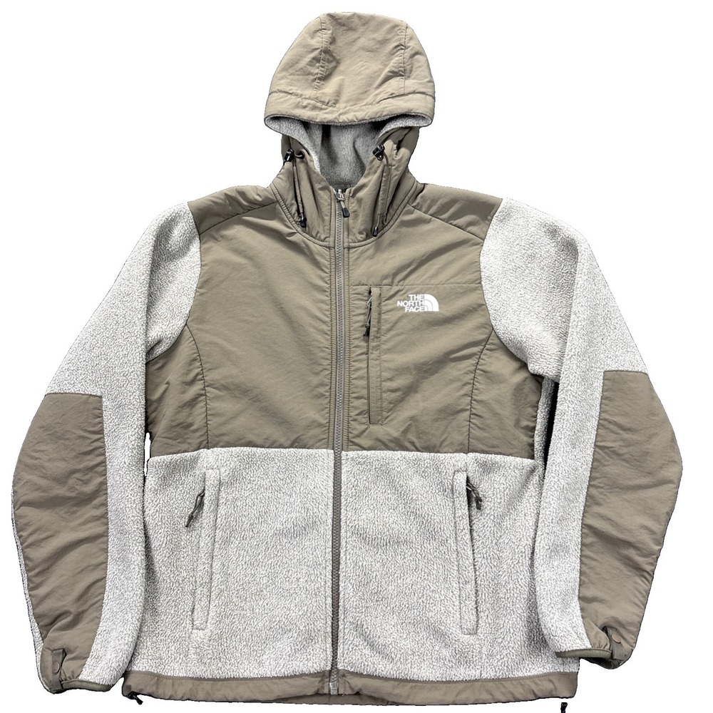 The North Face Denali Jacket Women M Grey Olive Polartec Fleece Full Zip Hiking
